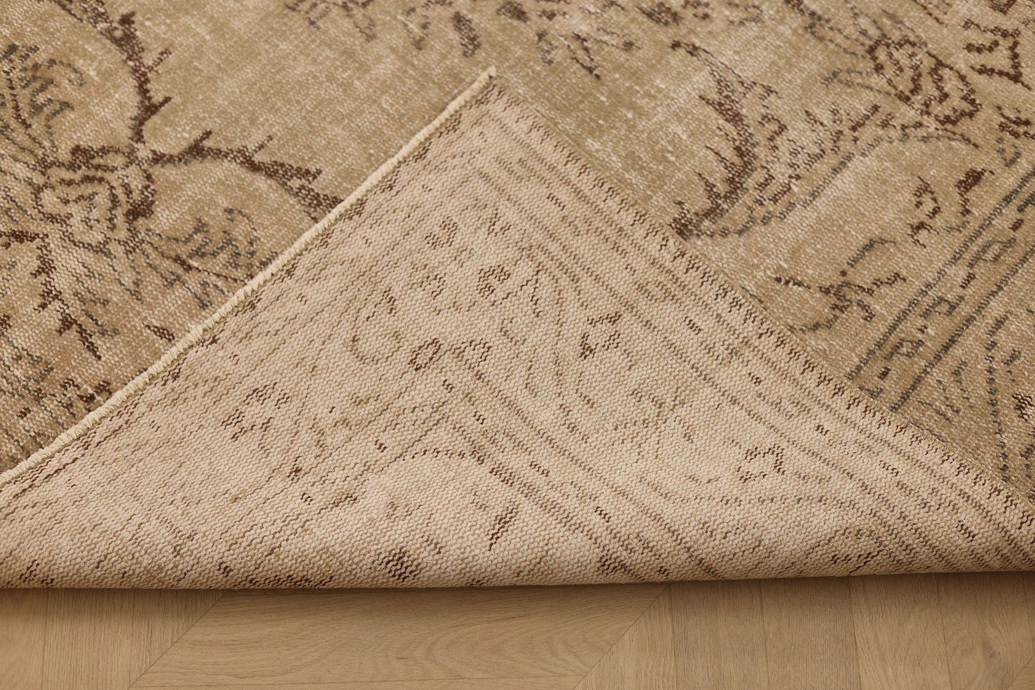 Vintage Manisa Turkish Area Rug 5x8 ft — Beige & Brown Floral