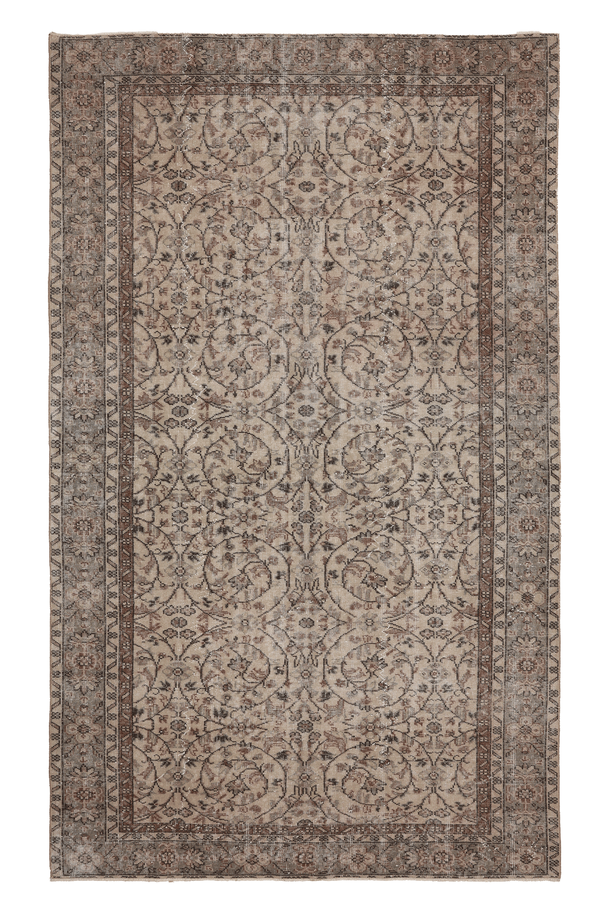 Vintage Isparta Turkish Area Rug 5x9 ft — Beige & Brown Floral (No. 62041)