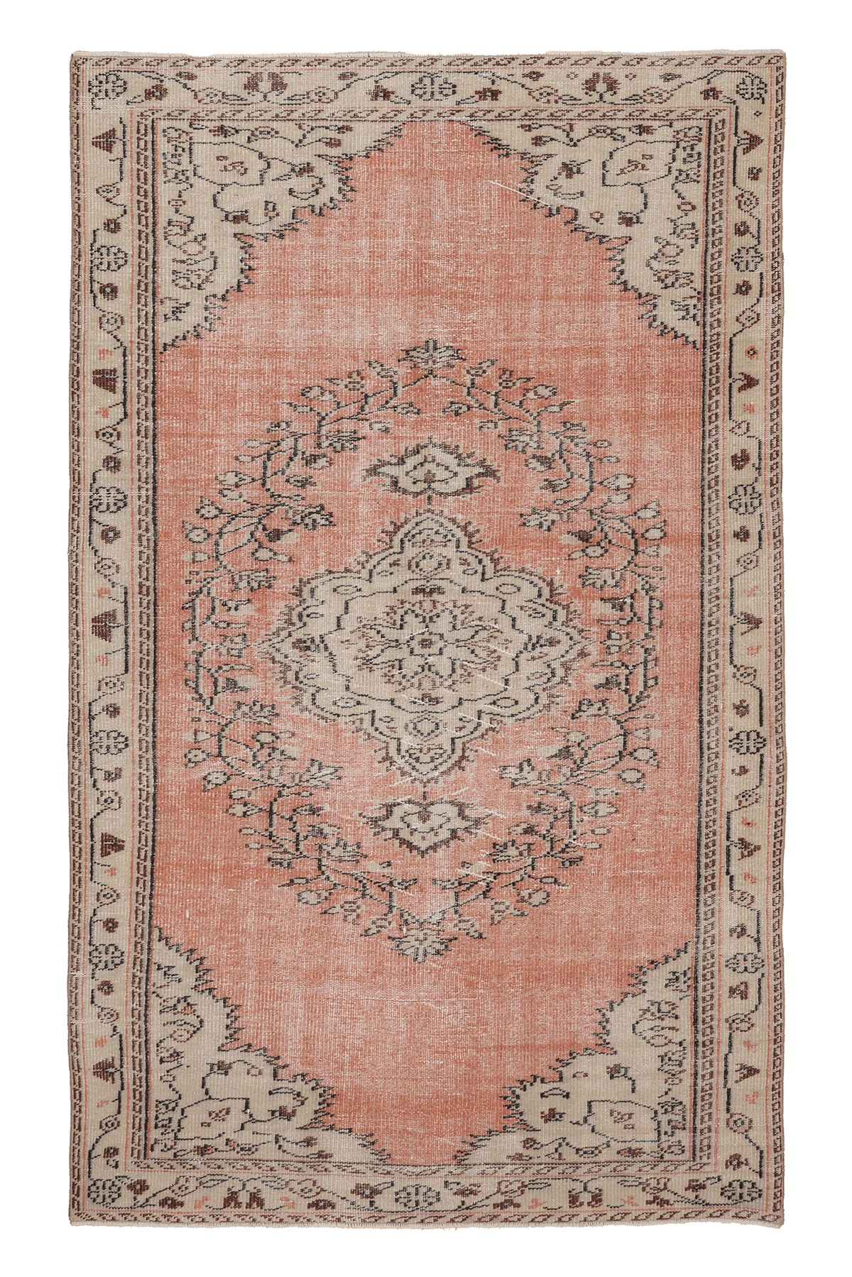 Vintage Manisa Turkish Area Rug 5x8 ft — Pink & Beige Floral