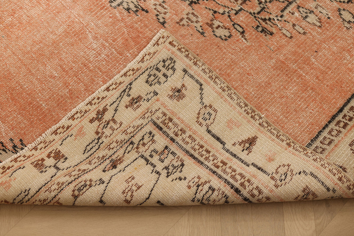 Vintage Manisa Turkish Area Rug 5x8 ft — Pink & Beige Floral