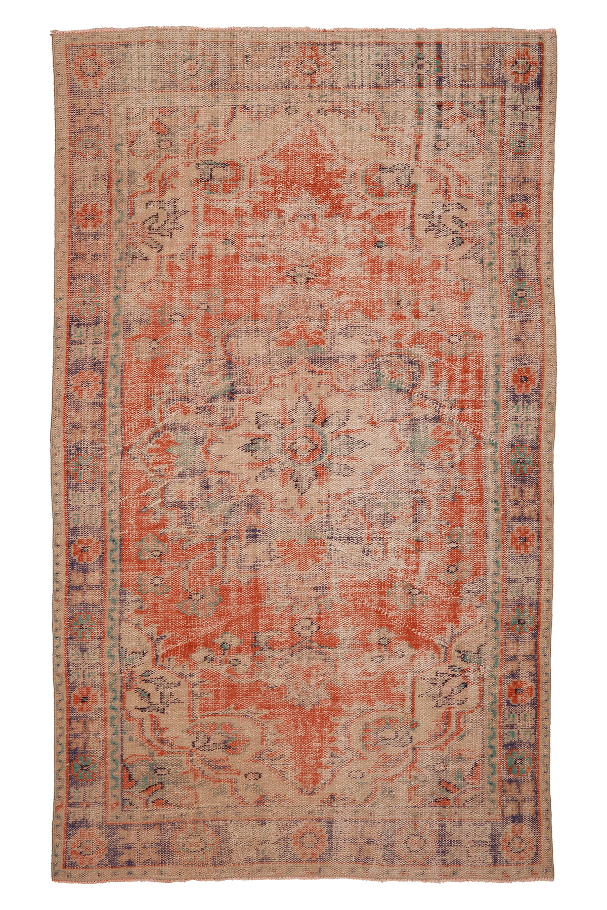 Vintage Manisa Turkish Area Rug 5x10 ft — Orange & Beige Distressed