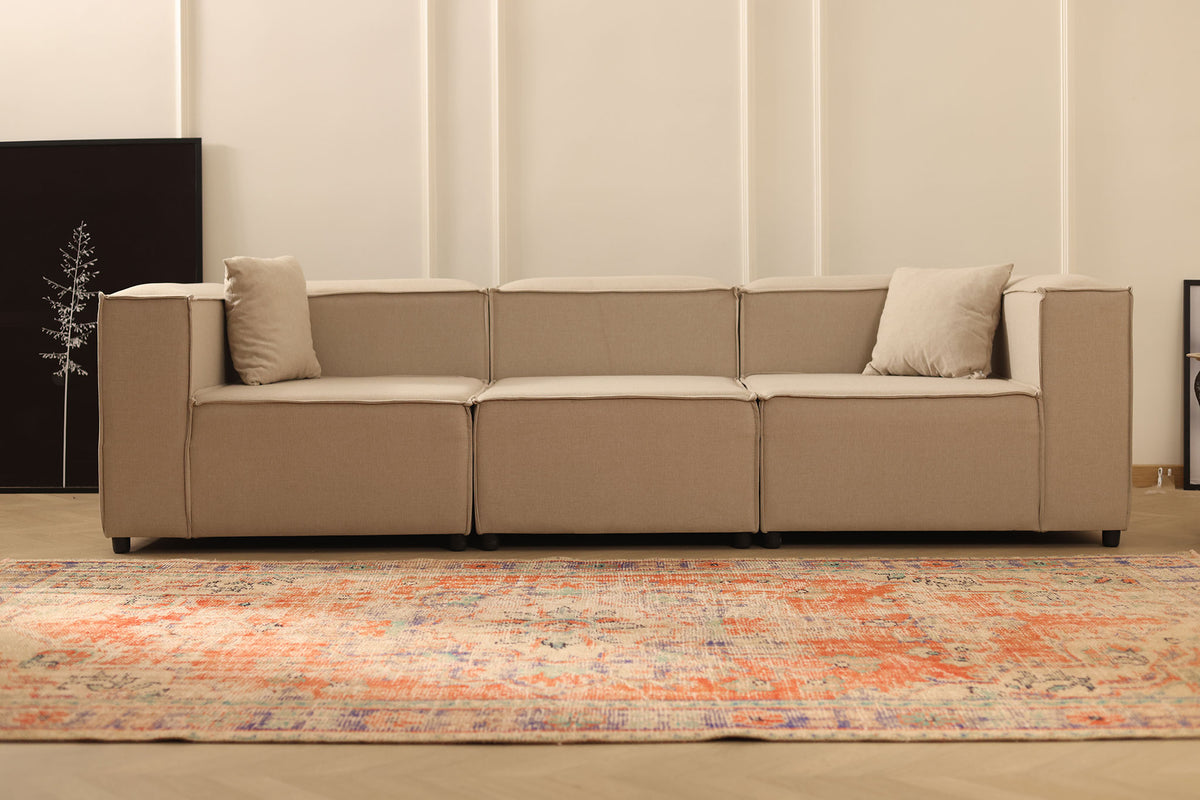 Vintage Manisa Turkish Area Rug 5x10 ft — Orange & Beige Distressed