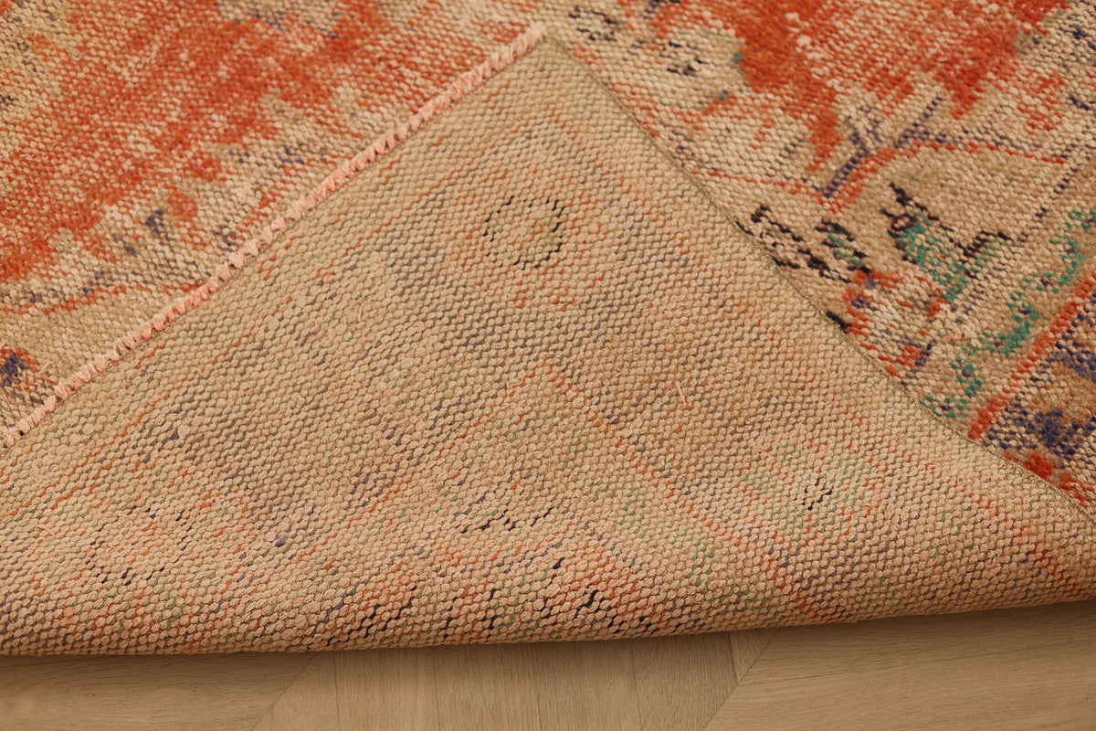 Vintage Manisa Turkish Area Rug 5x10 ft — Orange & Beige Distressed