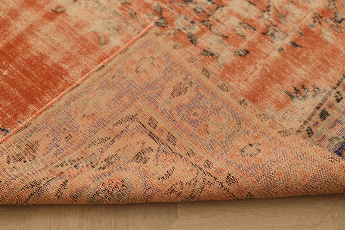 Vintage Manisa Turkish Area Rug 5x9 ft — Orange & Blue Distressed (No. 62044)