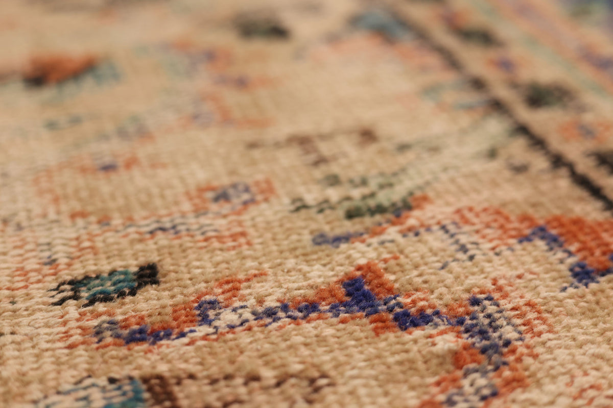 Vintage Manisa Turkish Area Rug 5x9 ft — Orange & Blue Distressed (No. 62044)