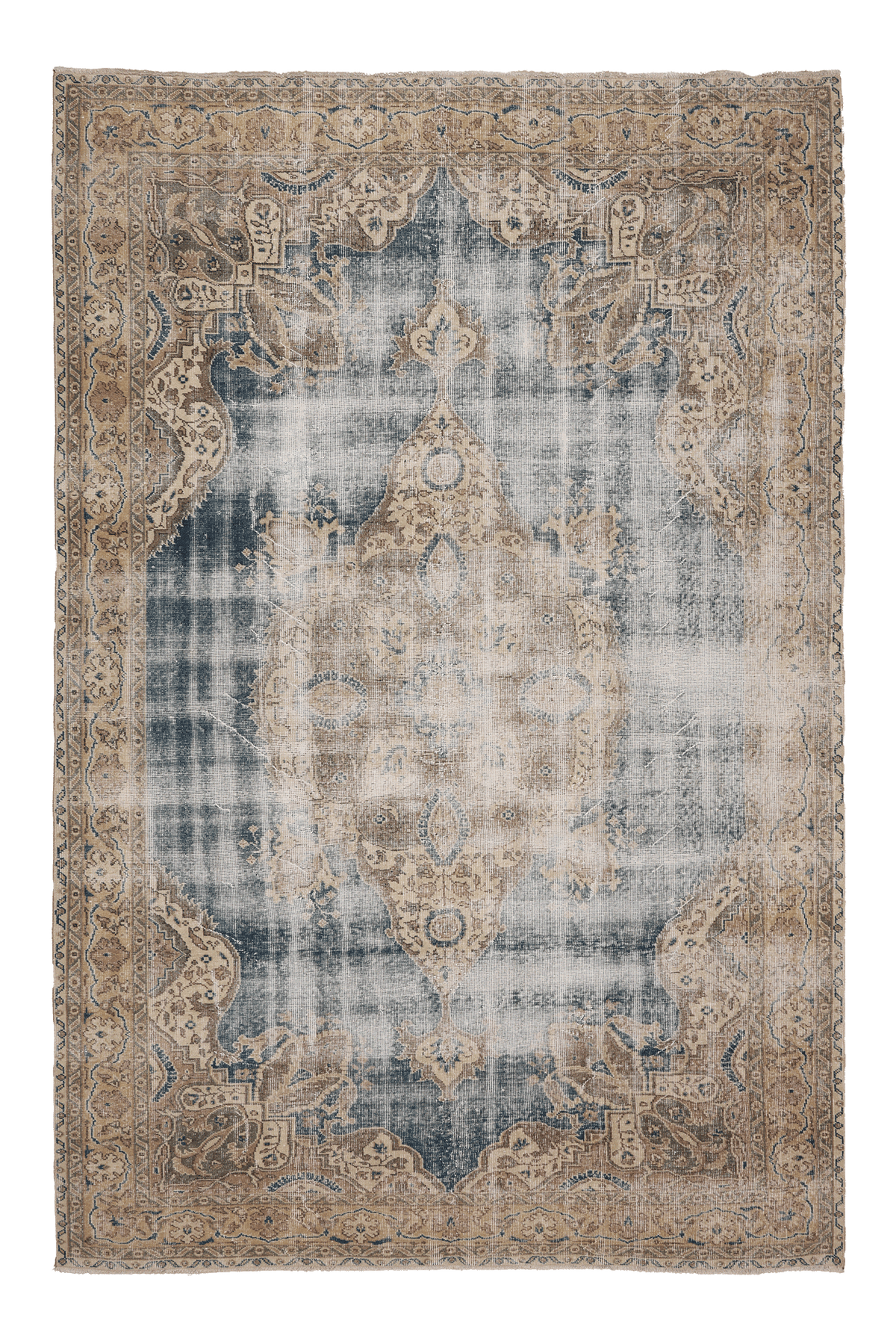 Vintage Isparta Turkish Area Rug 6x10 ft — Blue & Beige Distressed