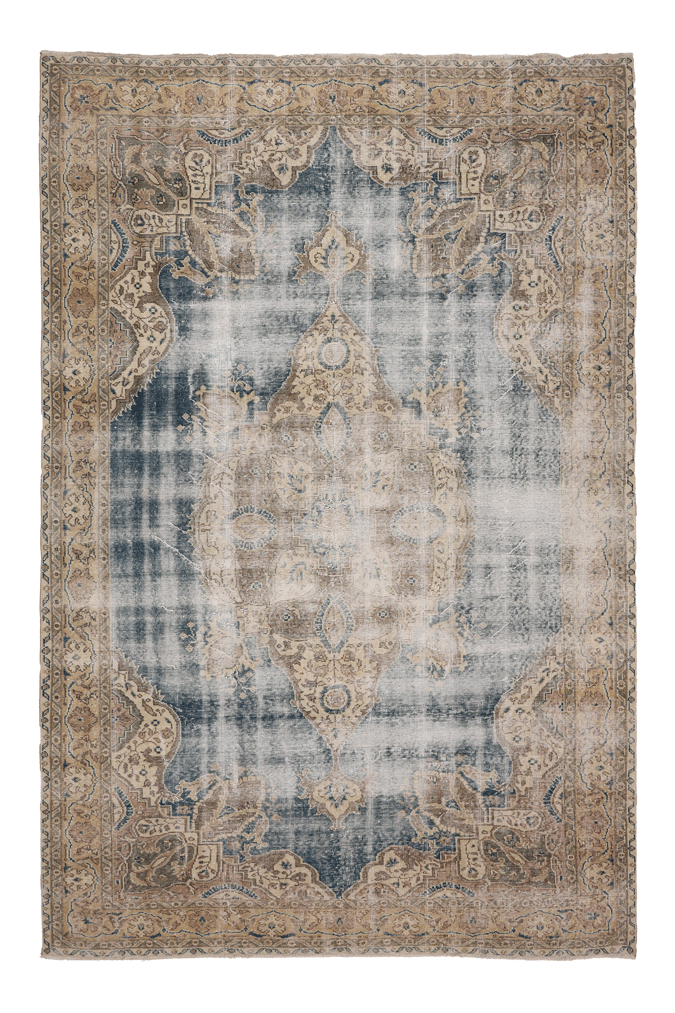 Vintage Isparta Turkish Area Rug 6x10 ft — Blue & Beige Distressed