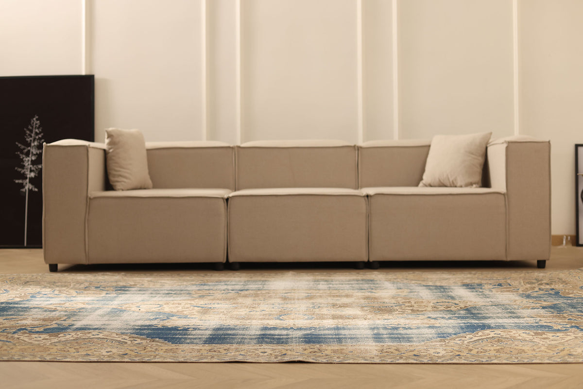 Vintage Isparta Turkish Area Rug 6x10 ft — Blue & Beige Distressed