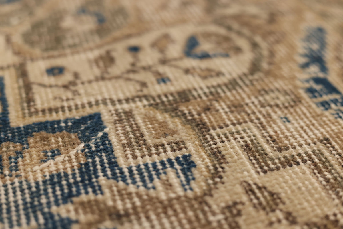 Vintage Isparta Turkish Area Rug 6x10 ft — Blue & Beige Distressed