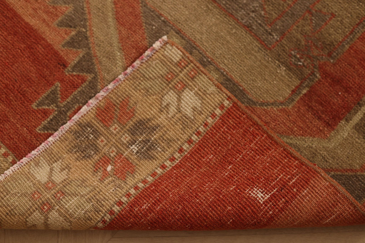 Vintage Malatya Turkish Area Rug 2x5 ft — Red & Brown Geometric