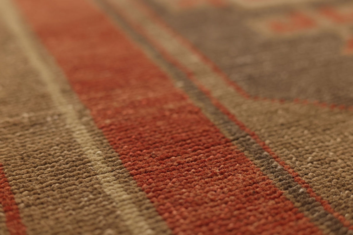 Vintage Malatya Turkish Area Rug 2x5 ft — Red & Brown Geometric