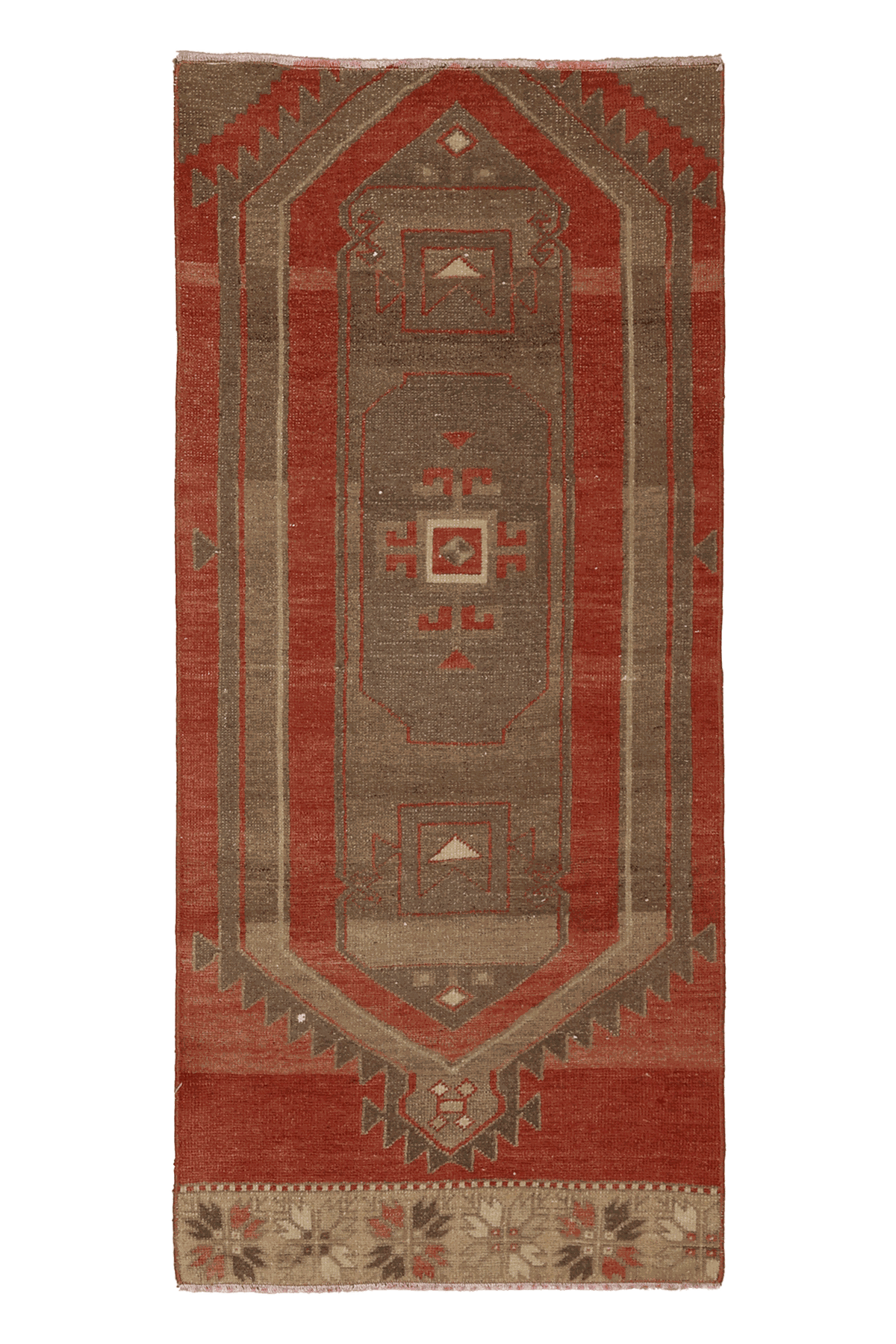 Vintage Malatya Turkish Area Rug 2x5 ft — Red & Brown Geometric