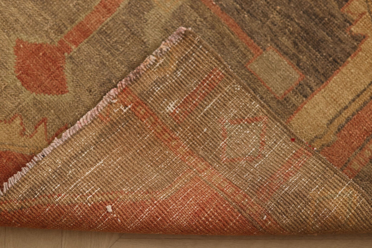 Vintage Malatya Turkish Doormat Rug 3x4 ft — Brown & Red Geometric