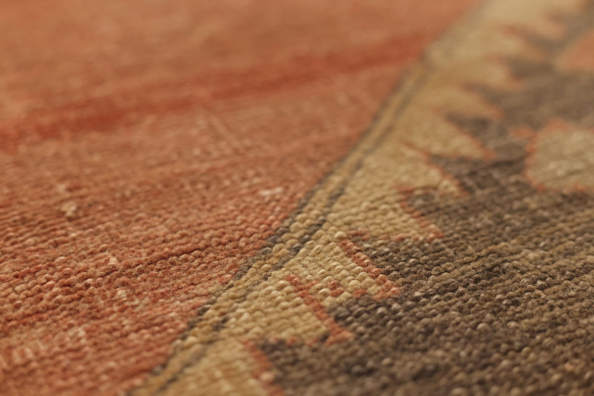 Vintage Malatya Turkish Doormat Rug 3x4 ft — Brown & Red Geometric