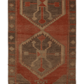 Vintage Malatya Turkish Doormat Rug 3x4 ft — Brown & Red Geometric