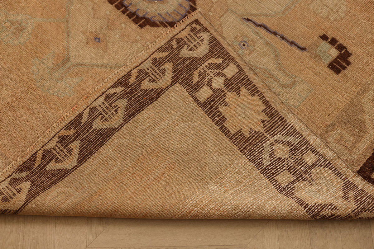 Vintage Malatya Turkish Runner Rug 5x10 ft — Beige & Brown Floral