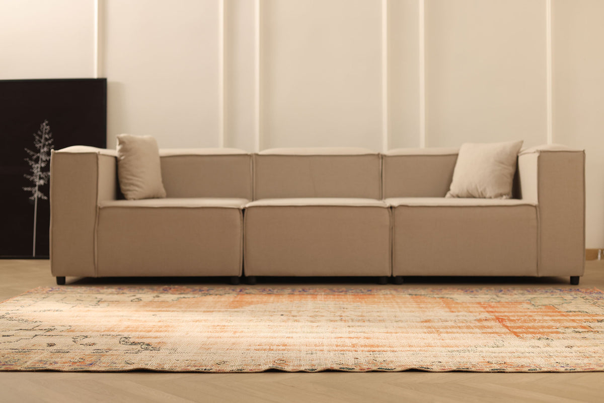 Vintage Manisa Turkish Area Rug 6x9 ft — Orange & Beige Distressed (No. 62105)