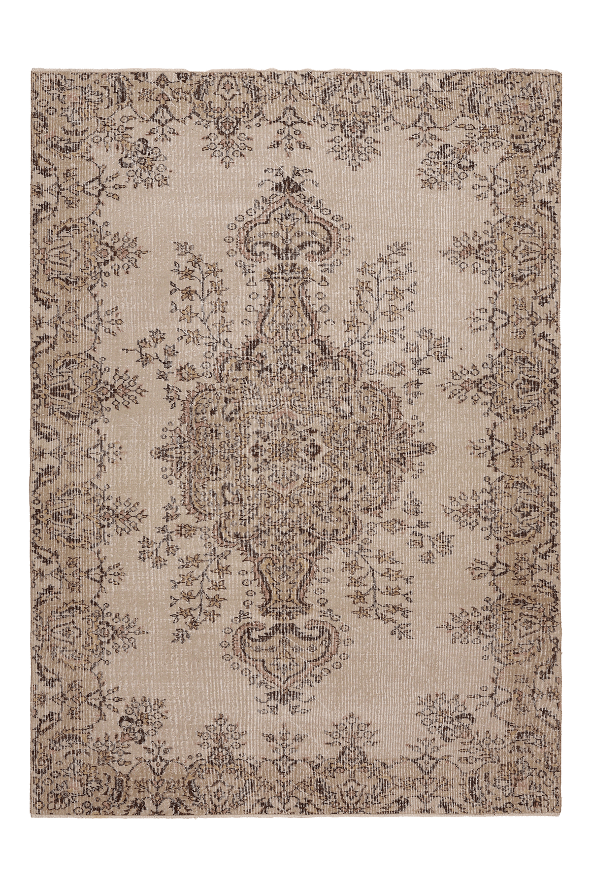 Vintage Isparta Turkish Area Rug 5x7 ft — Beige & Brown Floral