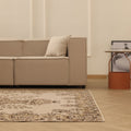 Vintage Isparta Turkish Area Rug 5x7 ft — Beige & Brown Floral