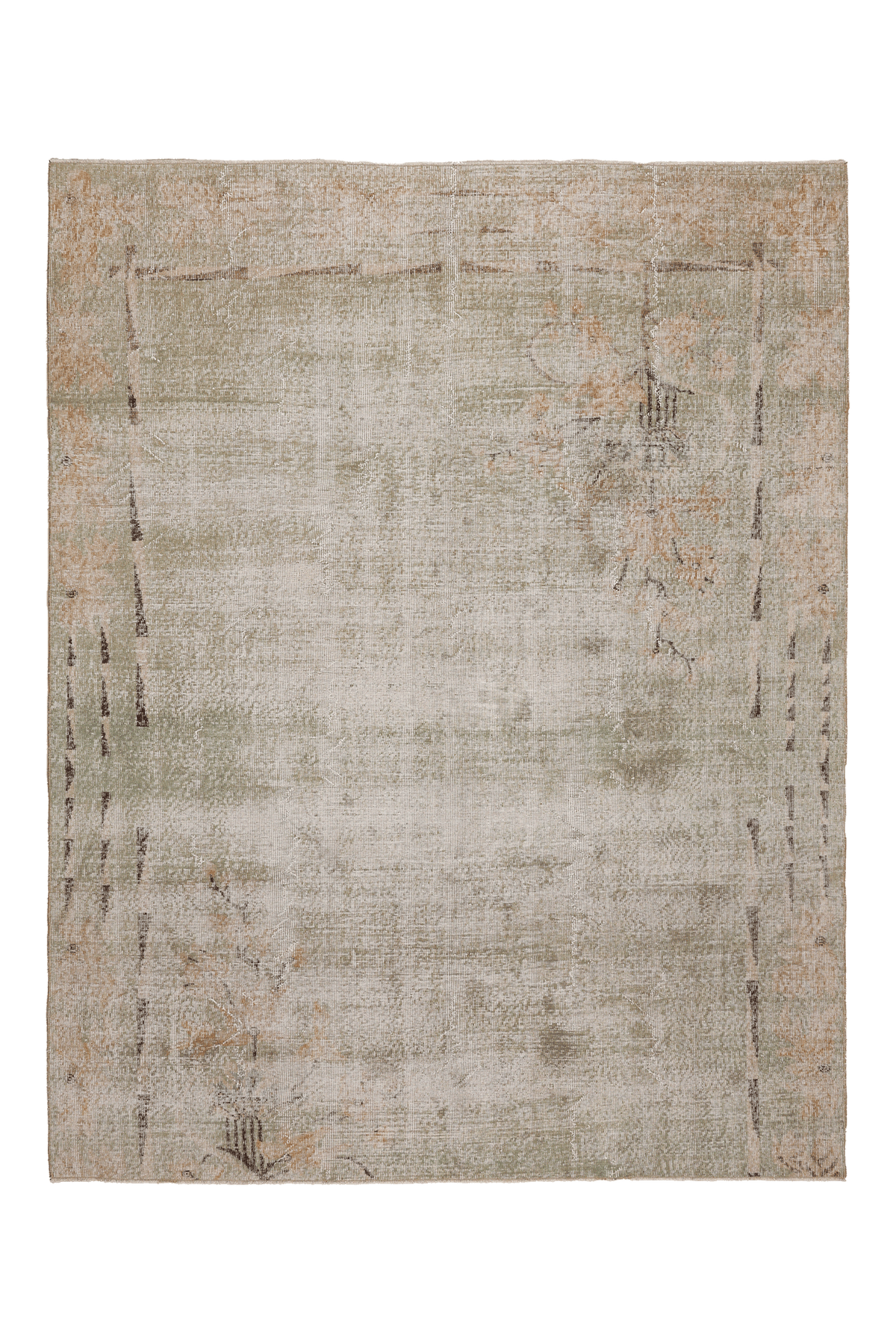 Vintage Isparta Turkish Area Rug 6x8 ft — Gray & Green Distressed