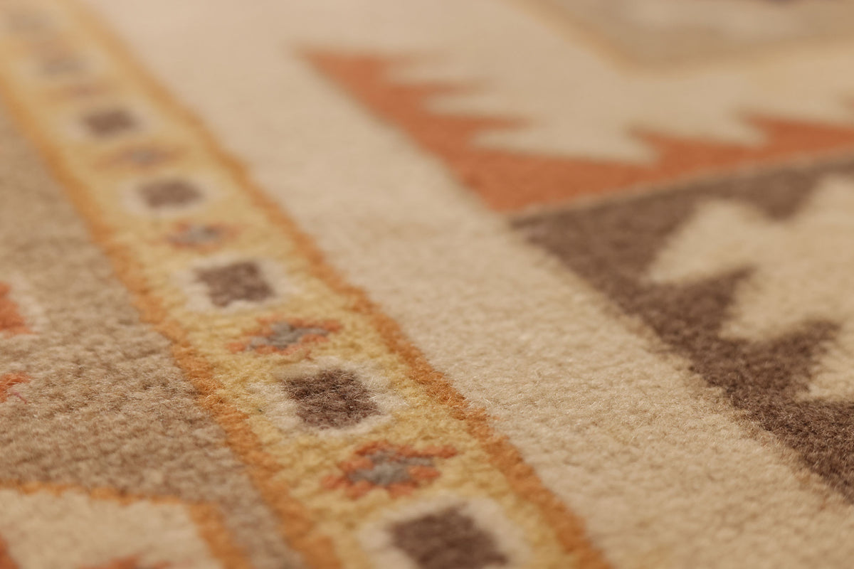 Vintage Muğla Turkish Area Rug 4x6 ft — Beige & Orange Geometric