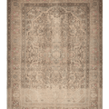 A traditional oriental-style area rug with an intricate floral and geometric pattern in muted beige, brown, and dusty pink tones, shown flat against a white background.
