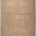 Oversized 9.8x12.8 ft handmade wool and cotton Persian rug in orange and brown with traditional floral patterns.