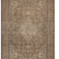 Oversized 7.9x11 ft handmade wool and cotton Persian rug in brown and beige with traditional floral motifs.