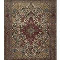 Handmade 7.9x11.2 ft wool and cotton Persian-style area rug featuring a red and white floral maximalist pattern.