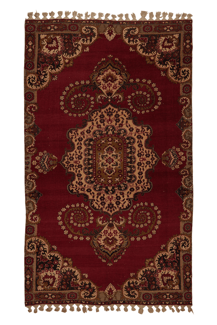 Vintage Sivas Turkish Area Rug 6x10 ft — Red & Beige Floral
