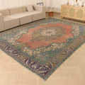 Vintage Southeastern Persian Style Oversize Rug 9x13 ft — Red & Green Medallion
