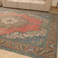 Vintage Southeastern Persian Style Oversize Rug 9x13 ft — Red & Green Medallion
