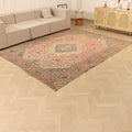 Vintage Southeastern Persian Style Oversize Rug 7x10 ft — Pink & Beige Medallion