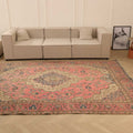 Vintage Southeastern Persian Style Oversize Rug 7x10 ft — Pink & Beige Medallion