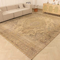 Vintage Southeastern Persian Style Oversize Rug 10x12 ft — Beige & Brown Medallion