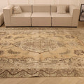 Vintage Southeastern Persian Style Oversize Rug 9x12 ft — Beige & Brown Medallion