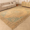 Vintage Southeastern Persian Style Oversize Rug 9x13 ft — Beige & Green Medallion