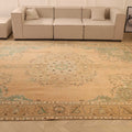 Vintage Southeastern Persian Style Oversize Rug 9x13 ft — Beige & Green Medallion