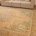 Vintage Southeastern Persian Style Oversize Rug 9x13 ft — Beige & Green Medallion