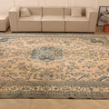 Vintage Southeastern Persian Style Oversize Rug 10x14 ft — Beige & Blue Medallion