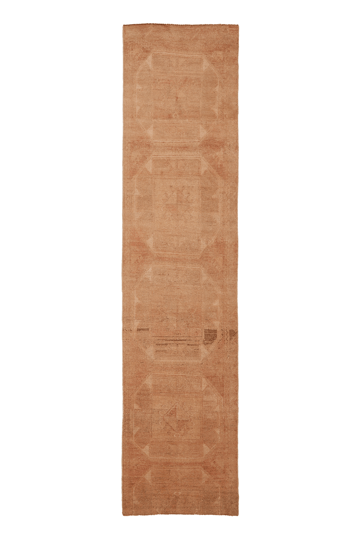 Vintage Malatya Turkish Runner Rug 3x12 ft — Brown & Orange Geometric