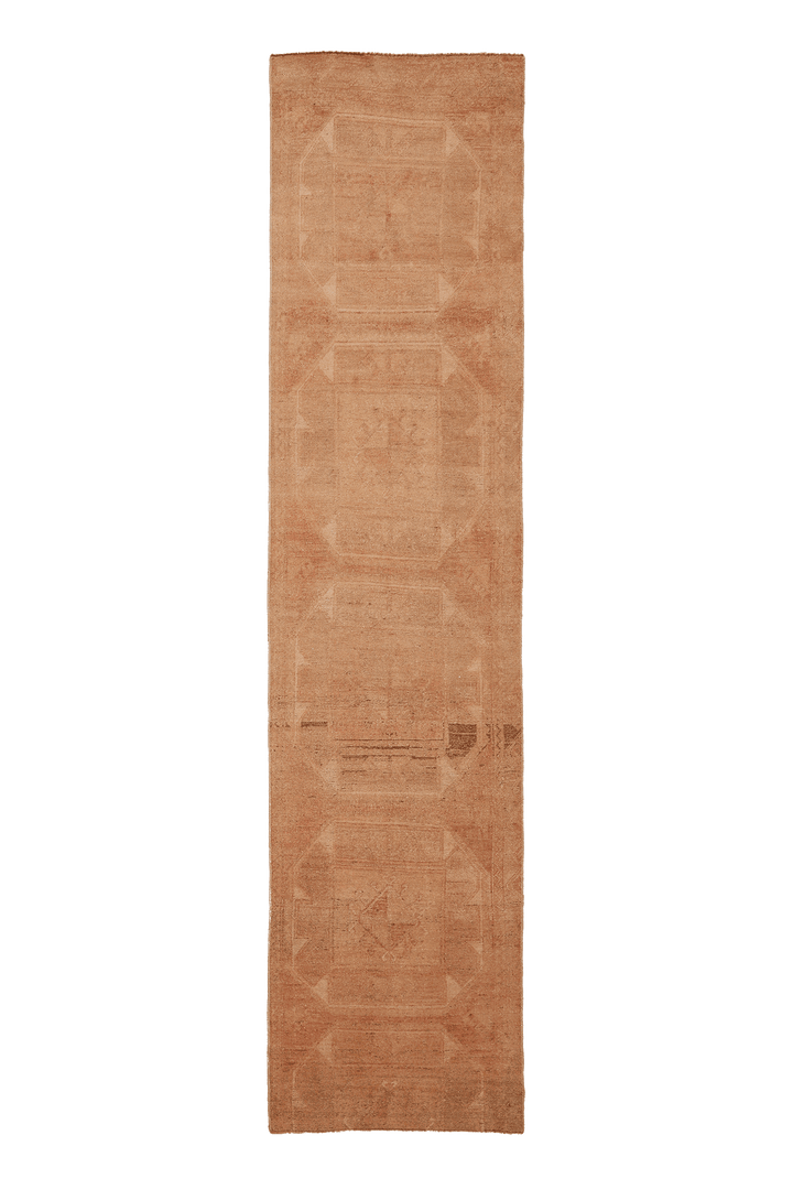 Vintage Malatya Turkish Runner Rug 3x12 ft — Brown & Orange Geometric