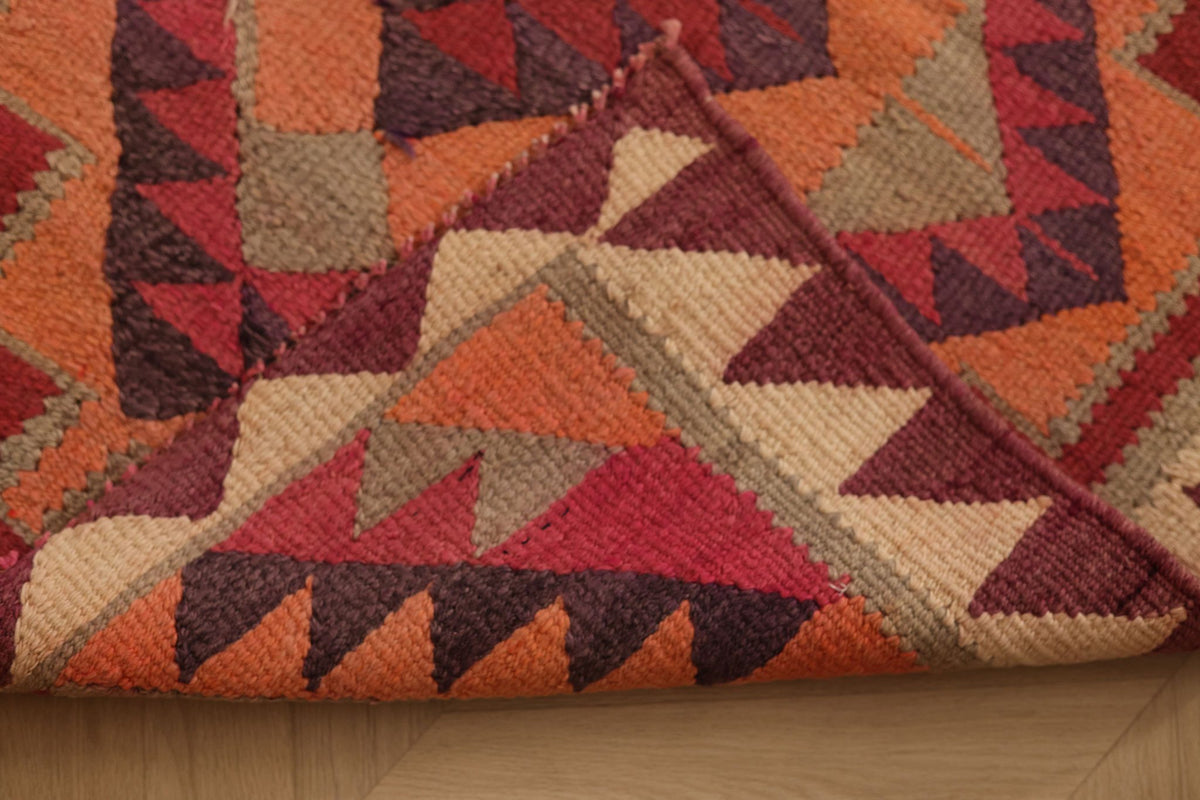 Vintage Southeastern Persian Style Kilim Runner Rug 3x11 ft — Red & Orange Geometric