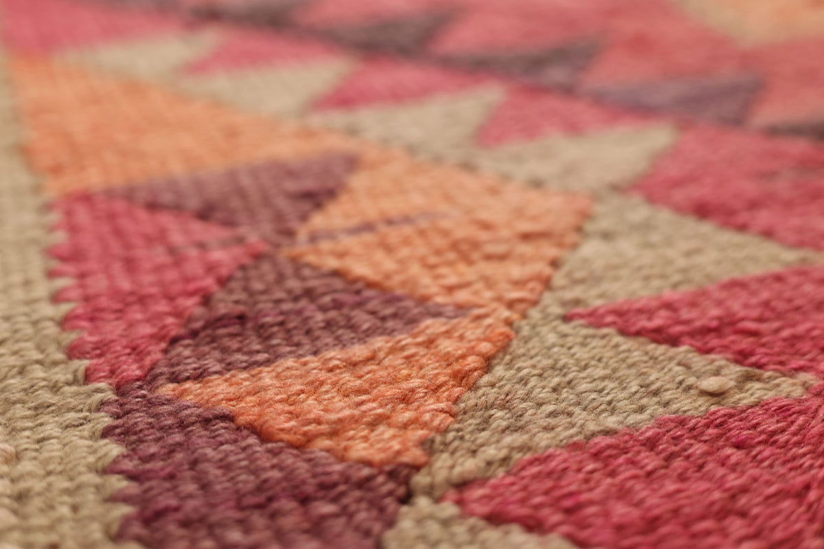 Vintage Southeastern Persian Style Kilim Runner Rug 3x11 ft — Red & Orange Geometric