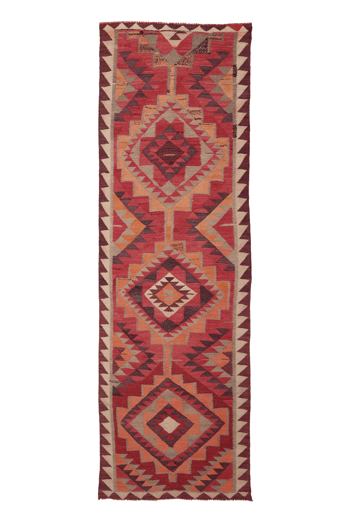 Vintage Southeastern Persian Style Kilim Runner Rug 3x11 ft — Red & Orange Geometric
