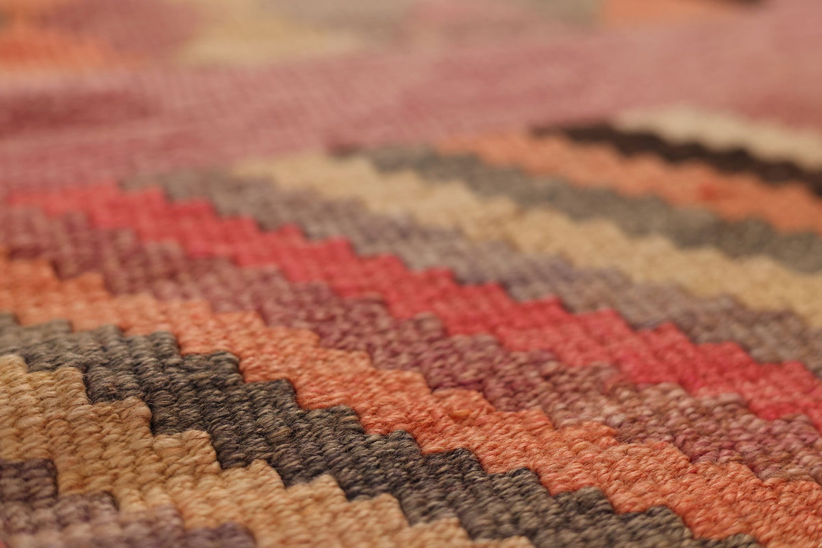 Vintage Southeastern Patchwork Runner Rug 3x11 ft — Pink & Brown Geometric