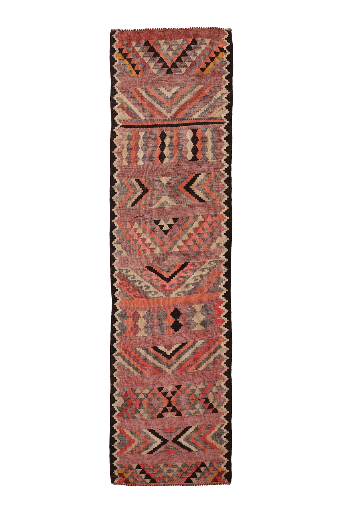 Vintage Southeastern Patchwork Runner Rug 3x11 ft — Pink & Brown Geometric