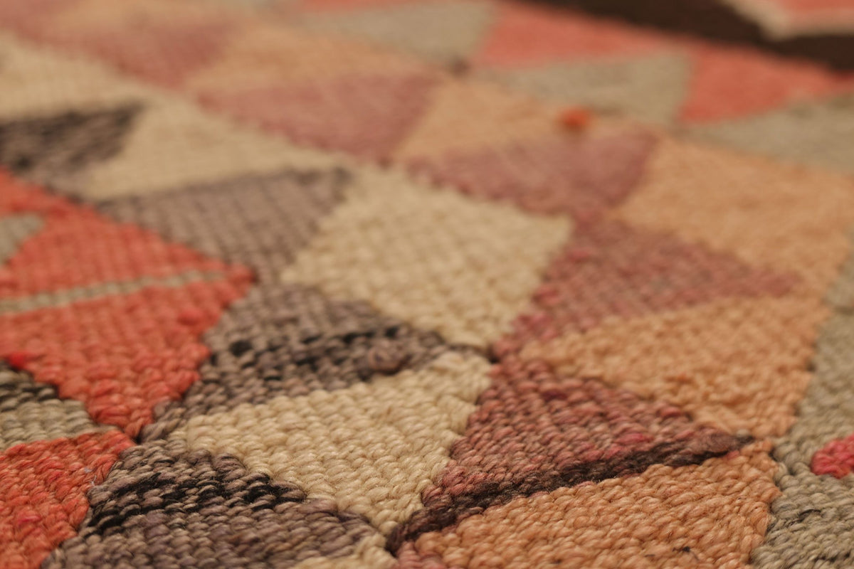 Vintage Southeastern Persian Style Kilim Runner Rug 3x12 ft — Orange & Gray Geometric