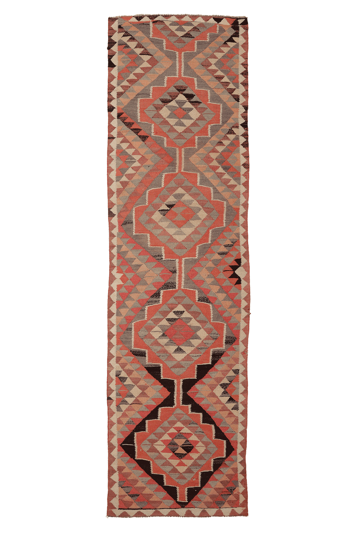 Vintage Southeastern Persian Style Kilim Runner Rug 3x12 ft — Orange & Gray Geometric
