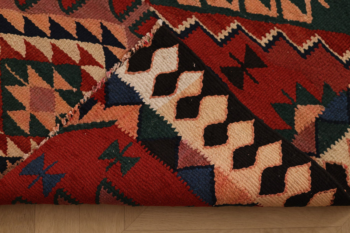 Vintage Southeastern Patchwork Runner Rug 3x10 ft — Red & Green Geometric